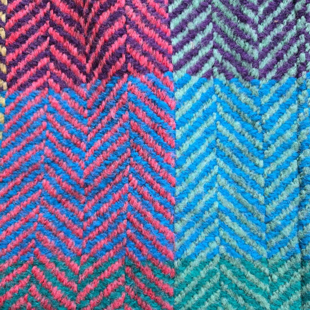 Wool Handwoven Colorful Cape Sweater Poncho Cloak John Branigan Boho Herringbone - Picture 7 of 11